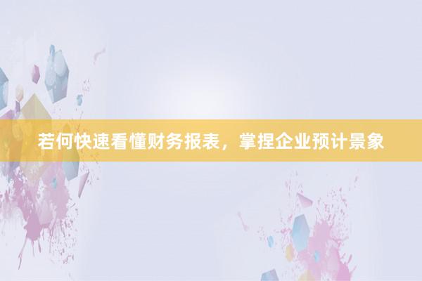 若何快速看懂财务报表，掌捏企业预计景象